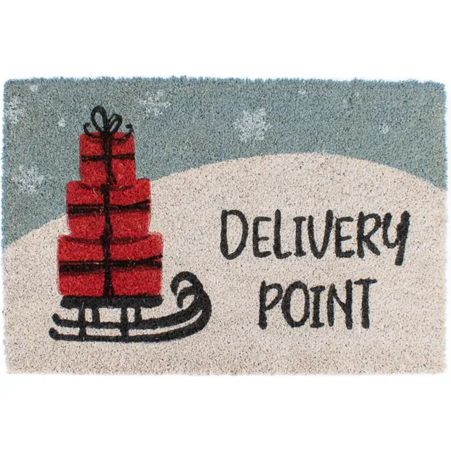 House of Seasons Buitenmat - Deurmat buiten - Deurmat Kerst - Kerst met slee Delivery Point - 60cm x 40cm x 1.5cm (LxBxH) - Rood, wit en zwart
