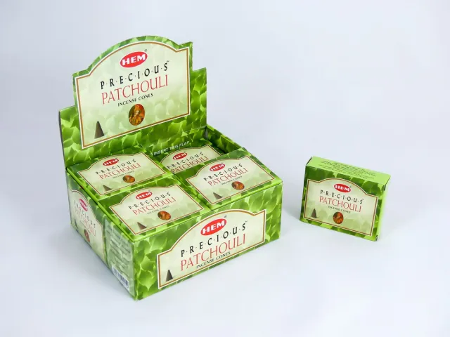 HEM Wierook Kegels / Cones - Patchoeli / Patchouli (Precious) - Voordeelbox (12 Pakjes / 120 Kegels)