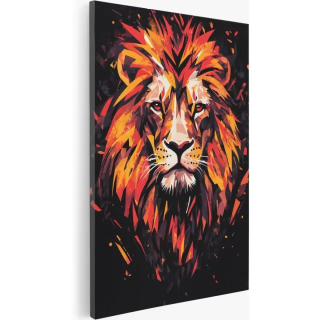 Saammp Canvas Schilderij - Rode Leeuw - Dieren - Abstract - 75x100 - Foto op canvas - Wanddecoratie - Muurdecoratie Woonkamer - Slaapkamer decoratie - Canvas Print Multicolor