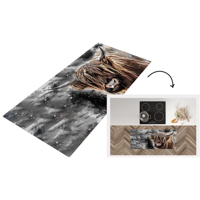 KitchenYeah Keukenloper - Loper keuken - Schotse hooglander - Dieren - Zwart - Keukenloper vinyl Multicolor