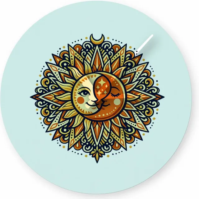 Mr Cadeautjes Glazen klok Ø 20 - design Zon & maan mandala | cadeau Wit