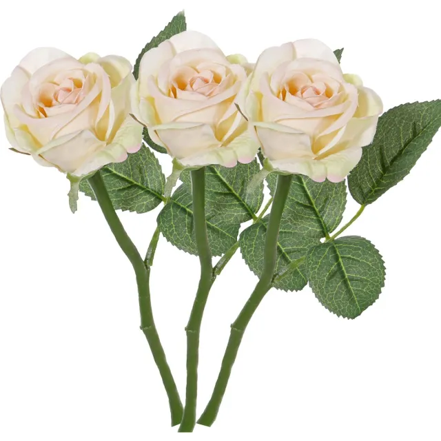 Top Art Kunstbloem roos Nina - 3x - creme wit - 27 cm - kunststof steel - decoratie bloemen