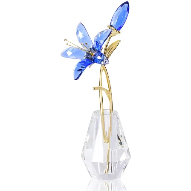 carmdering Kristal Lelie Bloem - Kunstmatige Lelie - Decoratief Boeket - Handgemaakt K9 Kristal - Duurzame Metalen Steel - Premium K9 Kristal En Metaal - Tijdloze Elegante Schoonheid - Perfect Voor Elke Gelegenheid - 1 Stuk - Blauwe