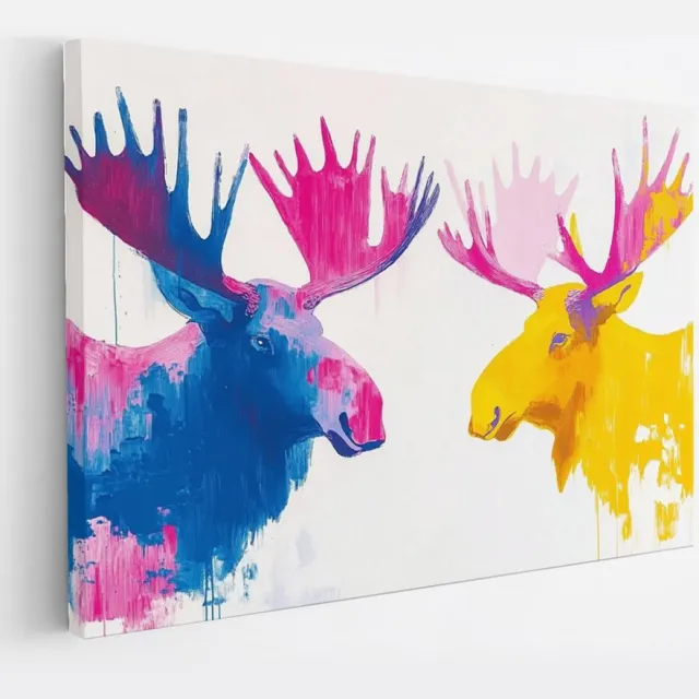Saammp Canvas Schilderij - 2 elanden- Natuur - Dieren - 45x30 - Foto op canvas - Wanddecoratie - Muurdecoratie Woonkamer - Slaapkamer decoratie - Canvas Print Multicolor