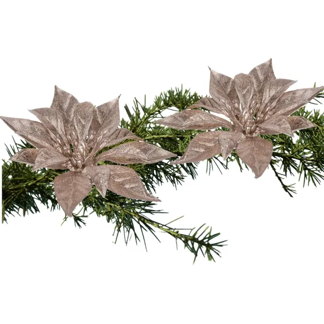 Cosy & Trendy Kerstster roze glitter - 2x stuks - op clip - 18 cm - decoratie kerstbloem