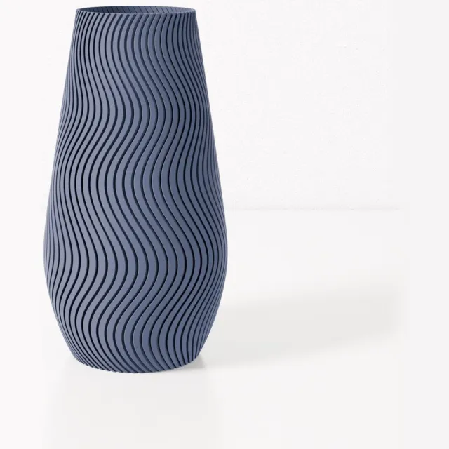 Fleuriek vaas SOFIA - Blauw H40 cm - Smalle designvaas voor tafel of dressoir - Golvend patroon