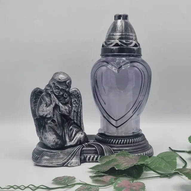 Herdenkingslichtjes Herdenkingslicht - Engel - Zilver - Hart - Grijs - P39 - Grafkaars - Graflantaren - Graflicht - Grafdecoratie - Windlicht Zilver/Grijs