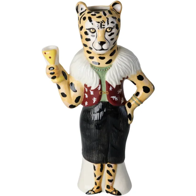 Rice dk Rice - Vaas Leopard Keramiek - Handbeschilderd - Uniek ontwerp Zwart