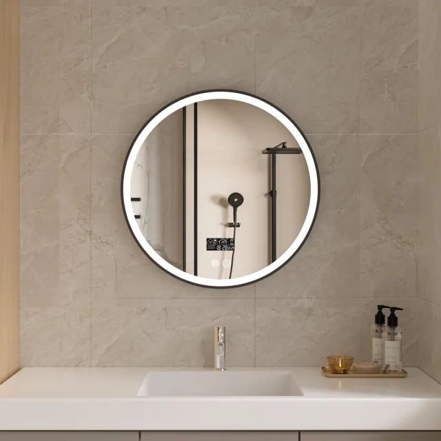 Quality Heating Bella Mirror Smart Badkamerspiegel met LED Verlichting & Verwarming – Wandspiegel Rond – Anti Condens Douchespiegel - Mat Zwart - 60CM Instelbaar en dimbaar