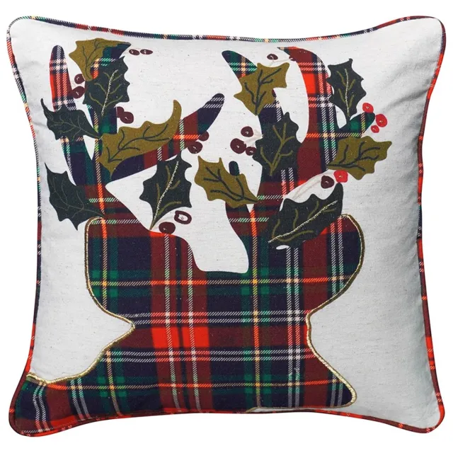 Urbane Hide 45x45 cm Kussenhoes | Kussenhoesjes | Rendier | Katoen | Wit/Rood | Zonder Binnenkussen Wit, Rood