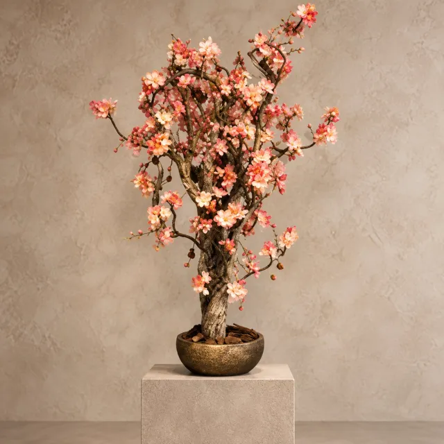 Seta Fiori Kunstbloesemboom Peach Zalmroze 120 cm - Handgemaakt in Nederland - Echte Houten Stam - Sakura voor Binnen peach, zalmroze