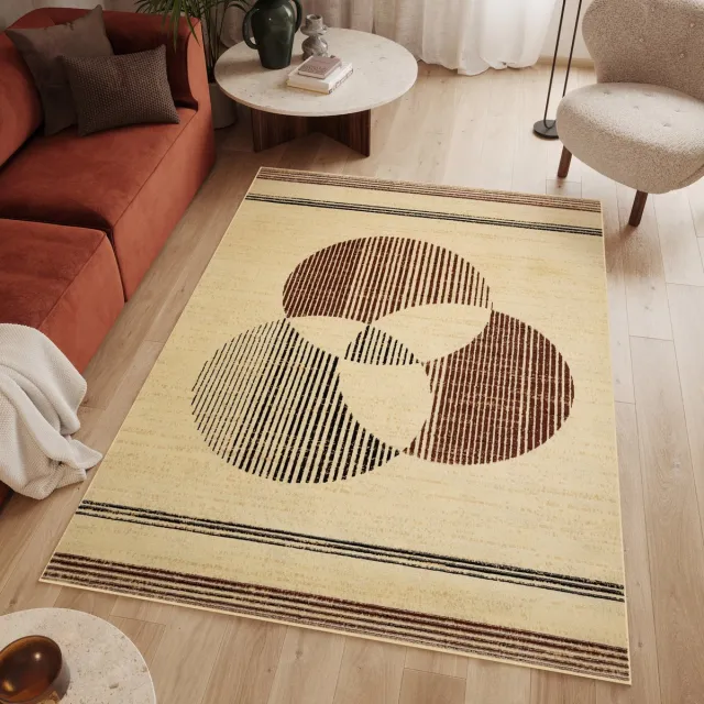 Tapiso Luxury Vloerkleed Creme Laagpolig Woonkamer Lijnen Slaapkamer Tapijt