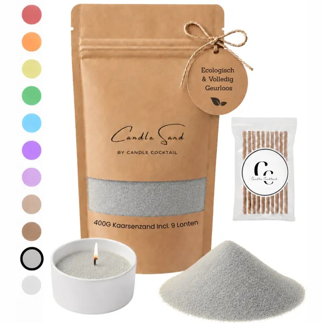 Candle Cocktail Kaarsenzand | Candle Cocktail | Thunder Grey | 400g Incl. 8 Lonten | Candle Sand | Kaarsparels | Zandkaarsen Grijs