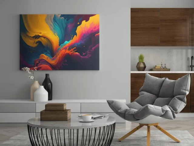 Trendex Global Canvas Schilderij - Abstract kleuren - Wanddecoratie - Schilderijen - 60x40x2 cm Kleurrijk