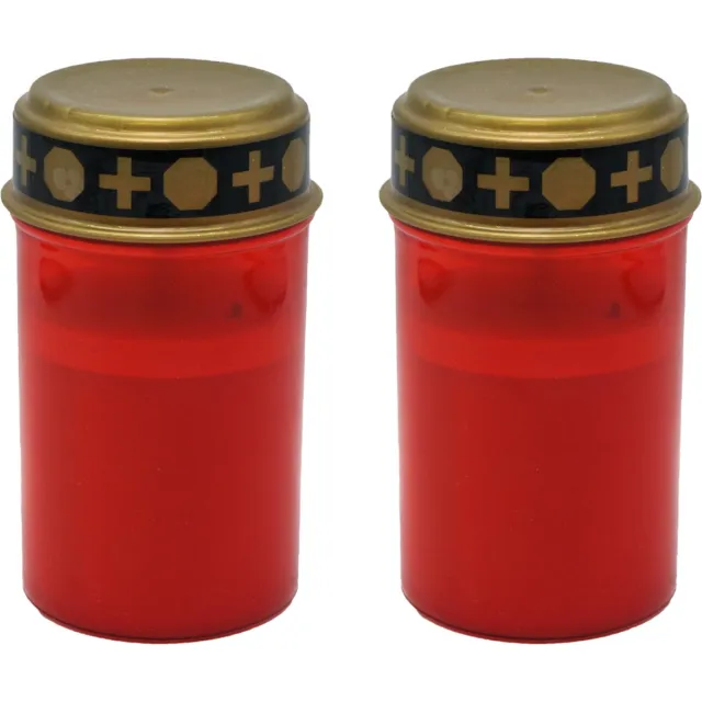Topten Grafkaars/gedenklicht - 2x - LED licht - rood - D6,8 x 12,3 cm
