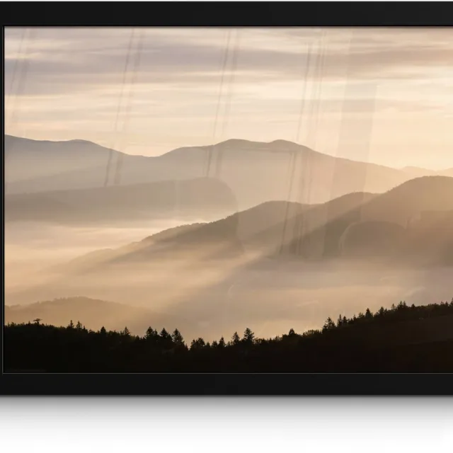 FrameYourWall Poster in lijst - Fotolijst 40x30 cm - Posters - Bergen - Mist - Zonnestralen - Posterlijst zwart - Decoratie - Wanddecoratie woonkamer - Muurdecoratie slaapkamer