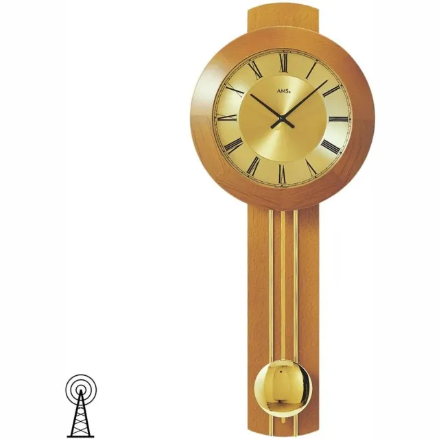 AMS Massief Houten Wandklok met Pendule - Kersen Hout Gelakt