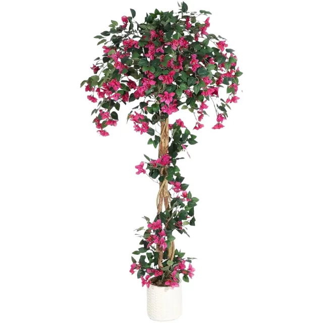 Happiq Kunstmatige Bougainvillea Boom - Voor Binnen, Buiten & Tuin - Realistische Kunstboom - Met Witte Pot - Roze-183 cm