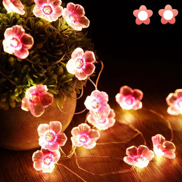 longziming Licht snoer lichtslinger - Ledlampjes - 4 Meter - Roze Bloemvormige LED's In Flexibel Koperdraad - 1 - Voor Binnen En Buiten Decoratie - Roze
