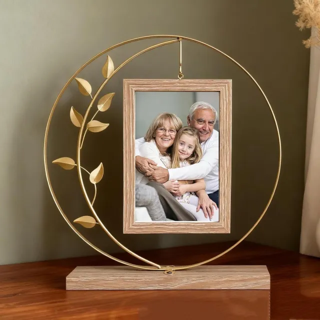 longziming Gepersonaliseerde Fotolijst voor 2 Foto's - Fotolijst 10 x 15 cm - Dubbelzijdige Fotolijst - Roterend Ontwerp - Persoonlijke Fotodecoratie goud