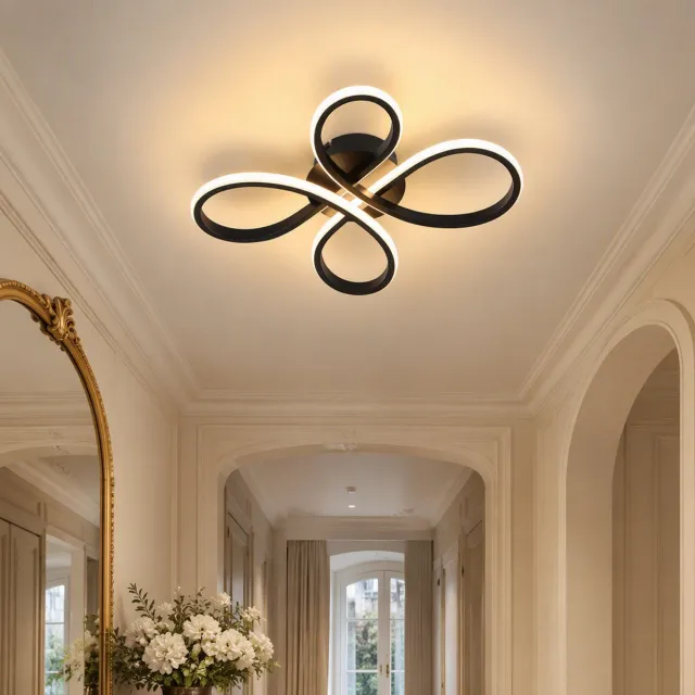 Lemlit LED Plafondlamp 23W, Moderne Plafonnière, Chinese Knoop Design, 3000K Warm Wit, 2700 lm, CRI≥85, 40x35x7,5 cm, Woonkamer Slaapkamer - Zandzwart