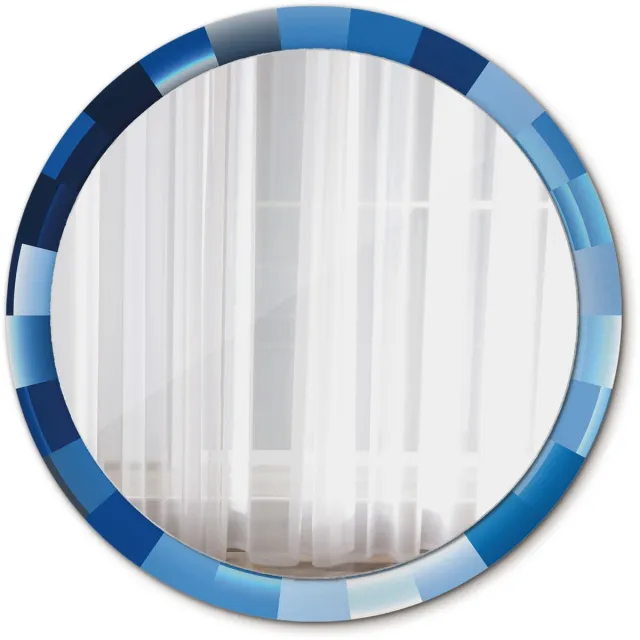 TULUP Spiegel - Ronde Spiegel - Spiegel op gehard Glas - Blauw abstract - Diameter: 100 cm - Spiegel met decoratieve opdruk - Luxe Spiegel - Blauwe - Inloopkastspiegel – Badkamerspiegel - Toiletspiegel - Make-up Spiegel - Montageset Blauw Blauw abstract