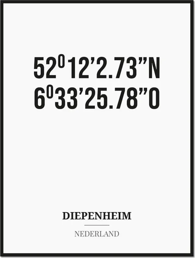 Studio216 Poster/kaart DIEPENHEIM met coördinaten zwart, wit