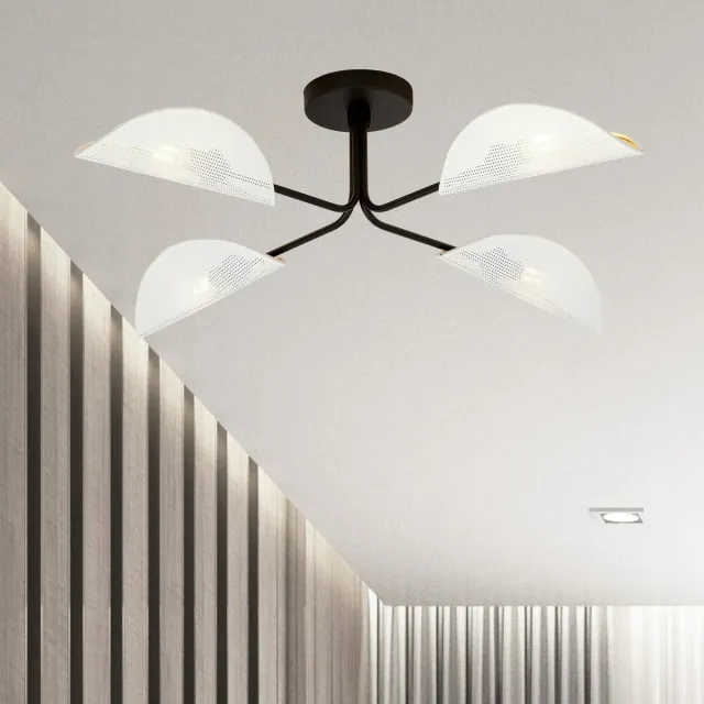 Emibig Thisted zwarte elegante plafondlamp met witte en goud metalen afwerking 4x E14 - Perfect voor een stijlvolle inrichting