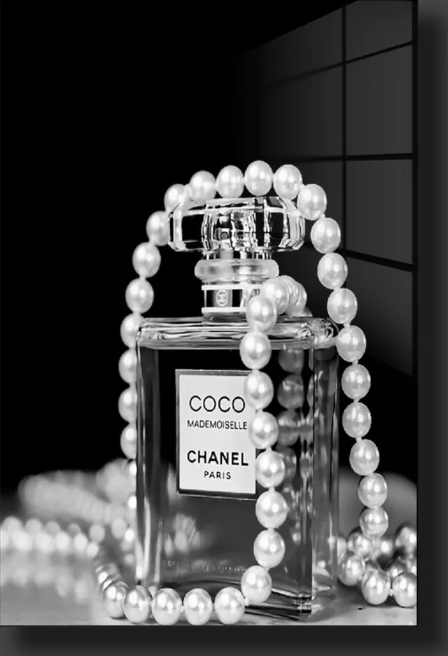 blackarts Coco chanel parel schilderij op plexiglas 120/80cm zwart/wit