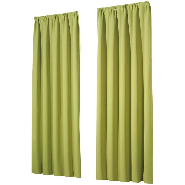Famanu Set van 2 verduisterende gordijnen met plooiband, ondoorzichtig en thermisch, verduisterend, warmte- en koudebescherming, (h x b) 245 x 135 cm, in groen