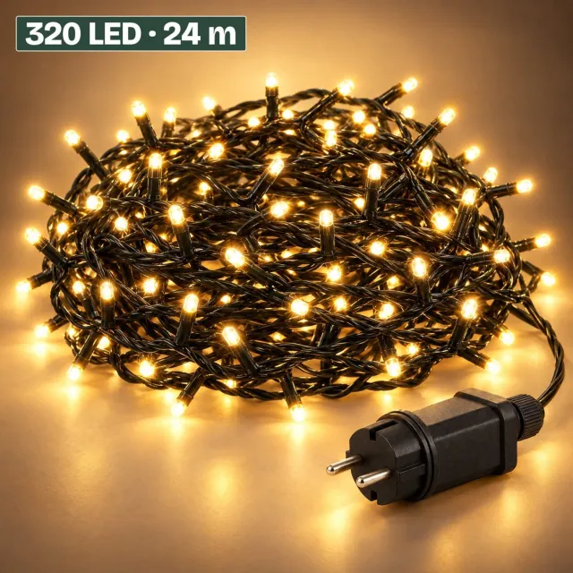 Levano Kerstverlichting Buiten 320 LED 24 m Extra Warm Wit - Lichtsnoer voor Binnen en Buiten - Kerstlampjes met Stekker - Kerstboomverlichting - Lichtslinger - Kerstlichtjes - Lichtketting - Kerstversiering - Timer - Lichtfuncties - Geheugen