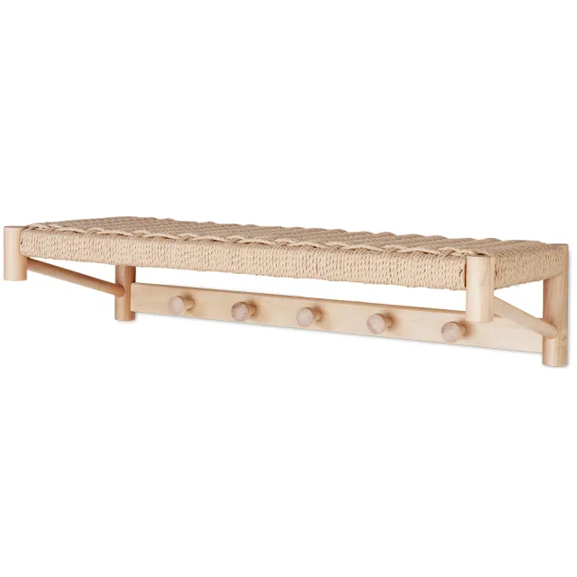 Artichok Loek houten kapstok met geweven plank - 78 x 31 cm Bruin