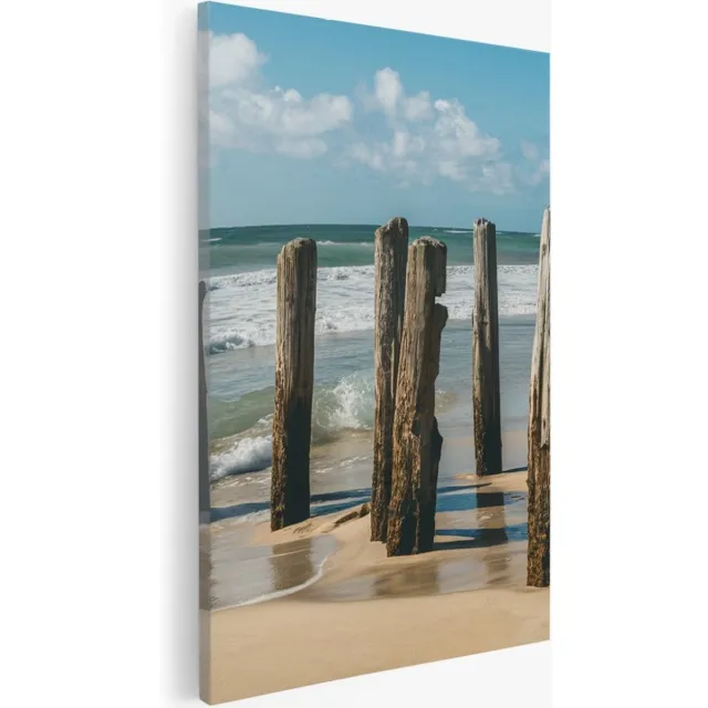 Saammp Canvas Schilderij - Strand - Helmgras - Zee - 30x40 - Foto op canvas - Wanddecoratie - muurdecoratie Woonkamer - Slaapkamer decoratie - Canvas Print Multicolor