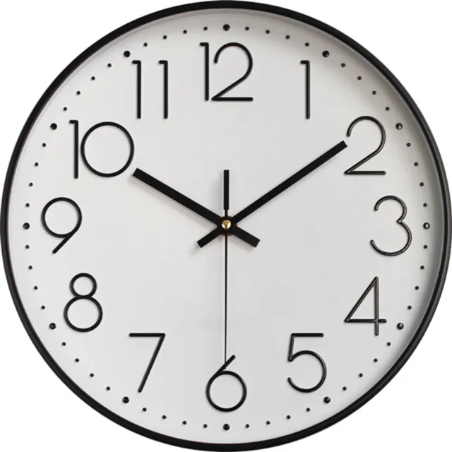 longziming Wandklok – Stille Wandklok – Decoratieve Klok – Kwartsuurwerk – Zonder Tikgeluid – 30 cm – 3D Cijfers – Kunststof met Glazen Afdekking – Geschikt voor Slaapkamer en Kantoor – Zwart – 1 Stuk