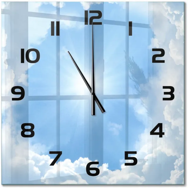 TULUP Wandklok - Wolken aan de hemel Glazen Klok Met Print - 60x60 cm - Blauw Wandklok Glas Met Motief - Zwarte handen - Vierkante Klok - Wandklok Glas Decoratie - Gekleurde Glazen Klok