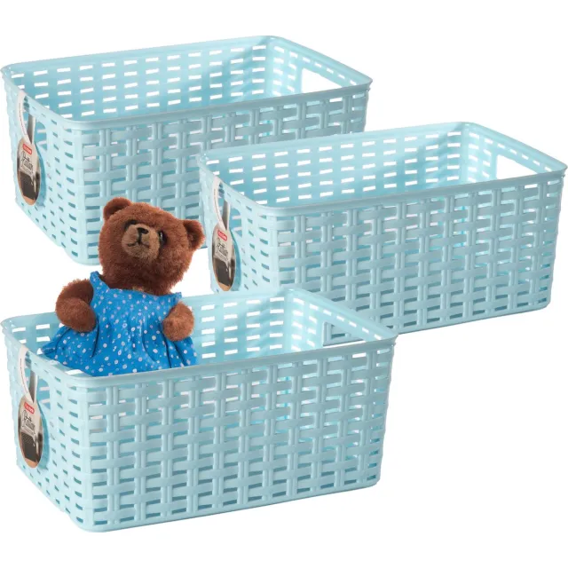 PLASTICFORTE Opbergmand - 3x - Kastmand - rotan kunststof - lichtblauw - 10 Liter - 22 x 33 x 16 cm