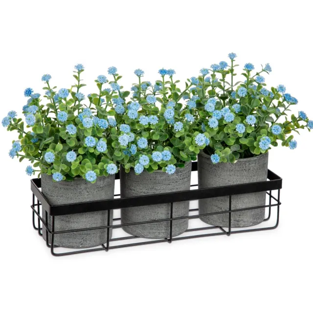 Unyqoos ® Decoratieve Set van 3 Kunstbloemen in Pot met Elegante Metalen Mand voor Interieurdecoratie kleurrijk