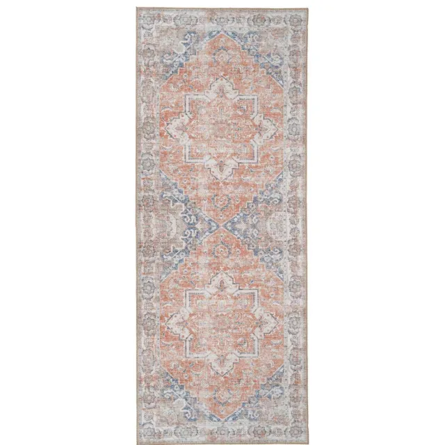 QUVIO Oranje hal vloerkleed - 80x200 cm - Polyester - Oranje/Blauw