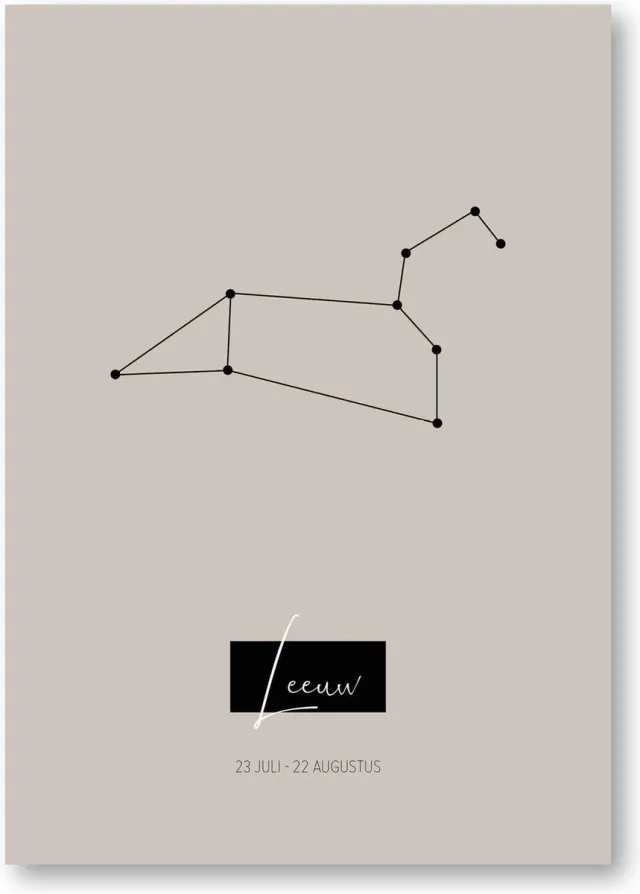 MOODZ design Sterrenbeeldposter Leeuw | A3 formaat | warm grijs | naturel Zand