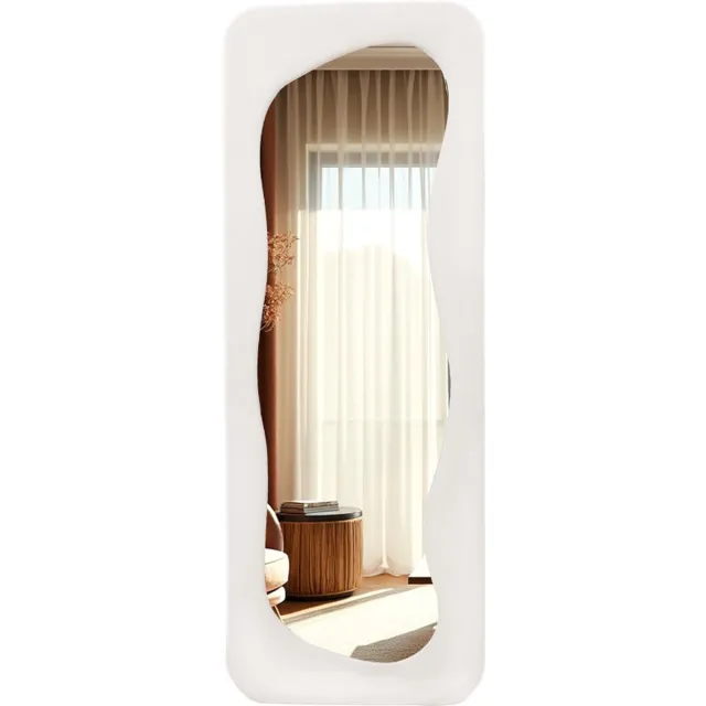 SensaHome Gestoffeerde Staande Spiegel Curvy - Assymetrische Organische Passpiegel Suede Velvet - 60x160 - Wit