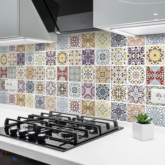 Ambiance Sticker Zelfklevende tegelmuurstickers voor keuken en badkamer - 24 Azulejos Yago cementtegelstickers - 24 stickers 10x10cm Multi color