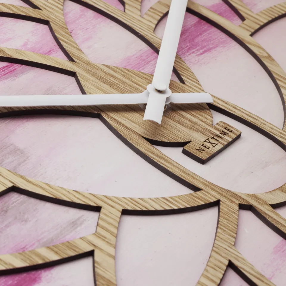 NeXtime Wandklok 40 cm - Geruisloos - Roze - Hout - "Lotus", foto 7