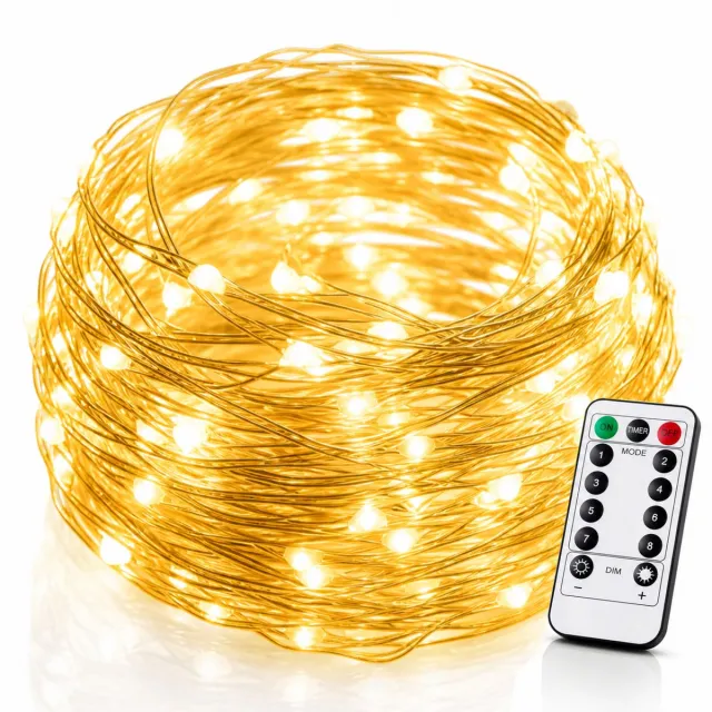 BOTC Lichtsnoer Binnen en Buiten Met Afstandsbediening - Fairy Lights 20 meter - 200 LED Lampjes Slinger - Soothe Lichtsnoer Binnen - Op Batterijen - Warm White - Transparent