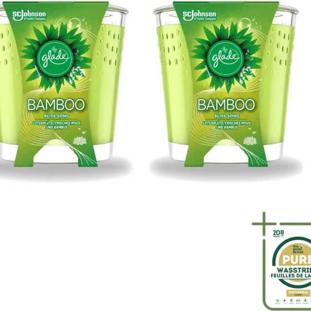 Glade 2 x Glade - Geurkaars - Bamboo Bliss Song - Frisse Geur & Relaxatie - 129 g - Wasstrips - Bamboo Geur - Rust - Ontspanning - Geurkaars - Natuurlijke Geur Groen