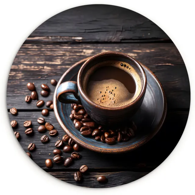 WallCircle Wandcirkel 90x90 cm - Muurcirkel Kop - Koffie - Hout - Bonen - Muurdecoratie woonkamer - Wanddecoratie slaapkamer - Kamer decoratie accessoires - Ronde schilderijen Bonen - Koffie