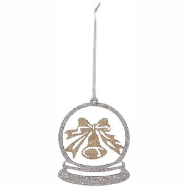 Feeric lights & Christmas Kersthanger 8 st. - Kerstversiering - Houten Bel Glitter - Kerstdecoratie - lengte 8 x breedte 0,5 x hoogte 10 cm - Kerstboomdecoratie Argenté