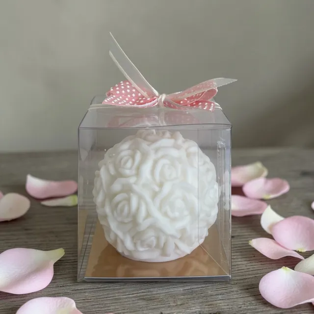 Bam Decoratieve Rozenkaars Small - Set van 6 - Zonnebloemwas - Handgemaakte Bloemenkaars - 10 Branduren per Kaars - Roos creme
