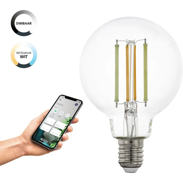 EGLO connect.z Smart LED Lamp - E27 - Ø 8 cm - Instelbaar wit licht - Dimbaar - Zigbee