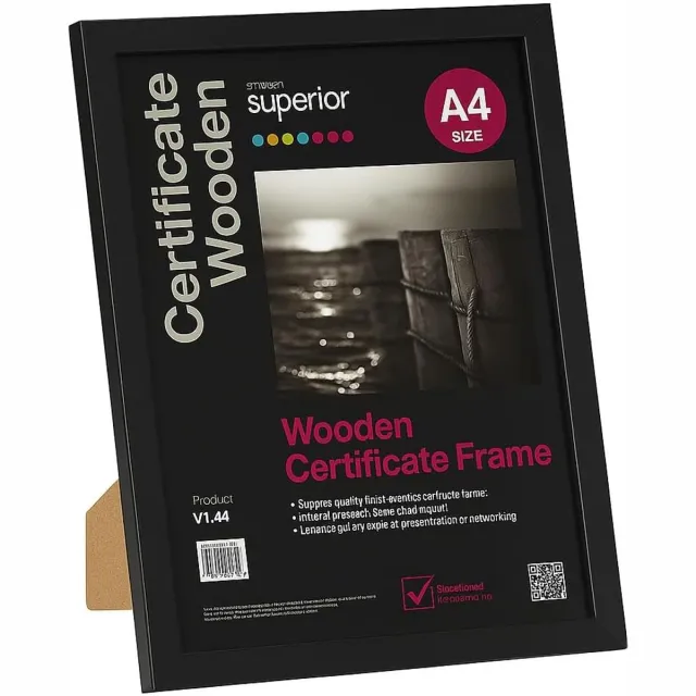 Famanu Houten fotolijst A4 in zwart met veiligheidsglas, wandmontage of zelfstaand, perfect voor het tentoonstellen van certificaten of mooie herinneringen in huis