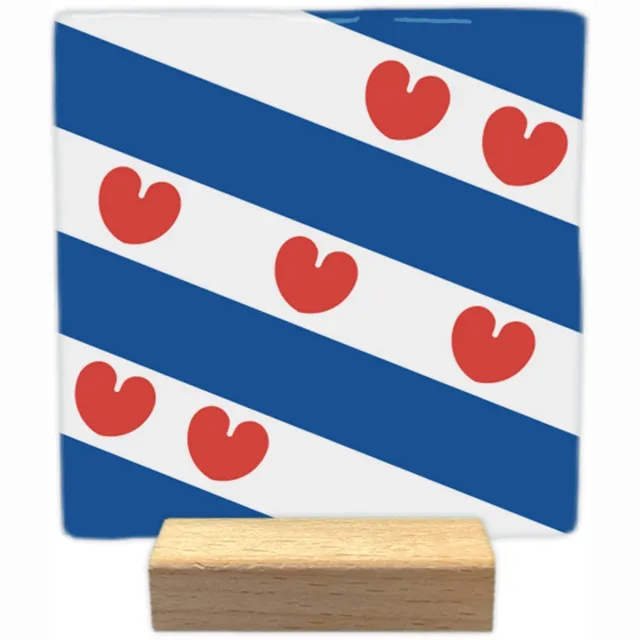 Artige Decoratie tegeltje - Friesland - keramisch - 10x10 cm - inclusief houder Wit